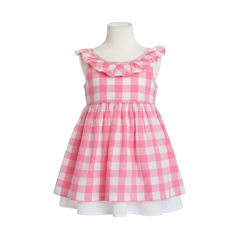 Tommy Bahama‎ Girls 5 Pink Gingham Ruffle Dress Bow Flutter 100% Cotton Coquette